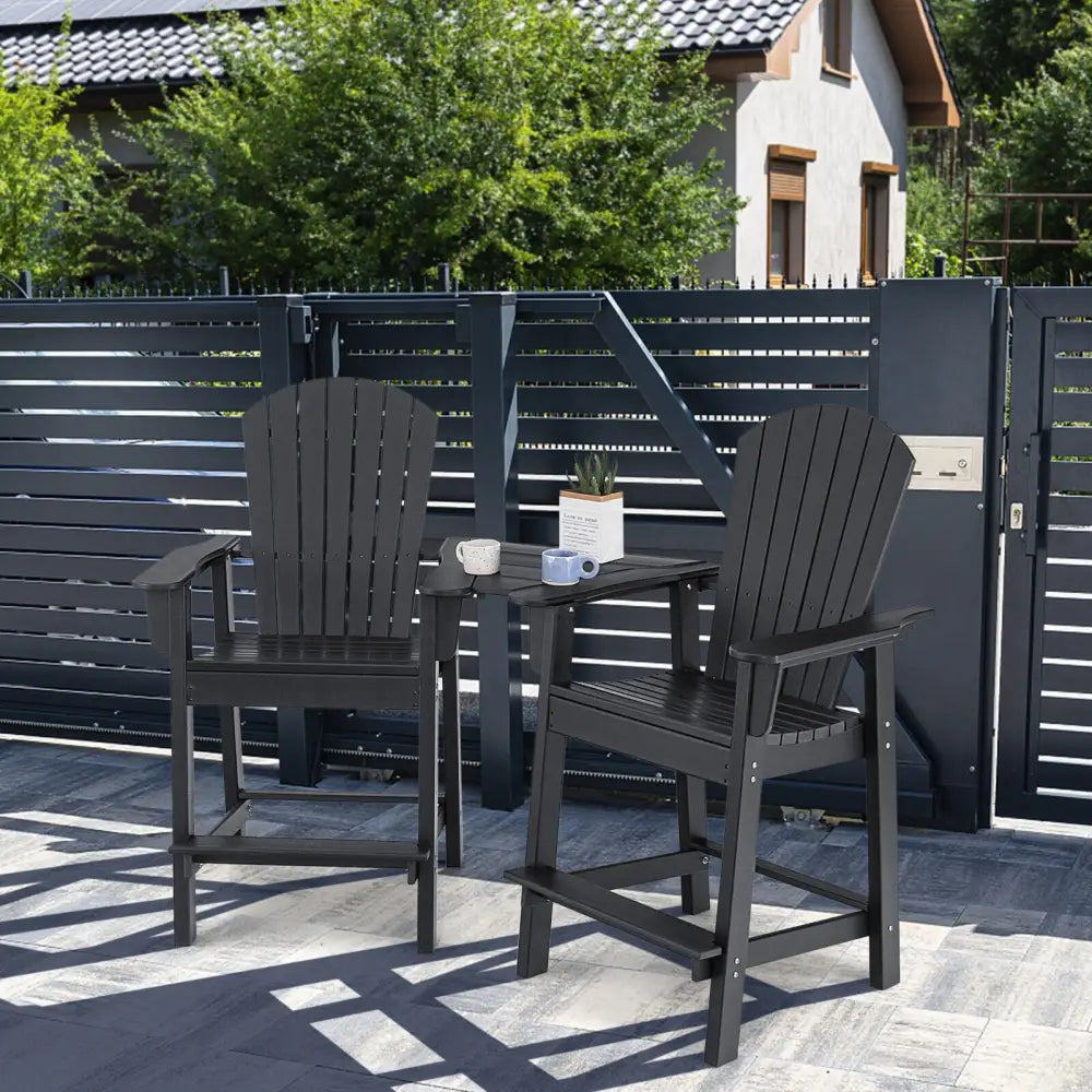 2 Pieces HDPE Tall Adirondack Chair with Middle Connecting Tray-Black - Black - Adirondack Chairs
