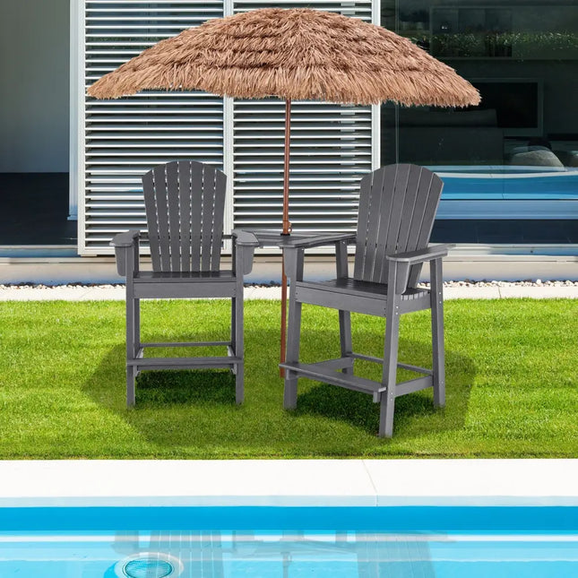 2 Pieces HDPE Tall Adirondack Chair with Middle Connecting Tray-Gray - Gray - Adirondack Chairs