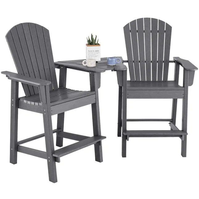 2 Pieces HDPE Tall Adirondack Chair with Middle Connecting Tray-Gray - Gray - Adirondack Chairs