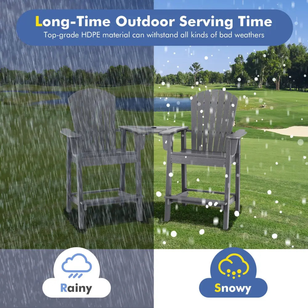 2 Pieces HDPE Tall Adirondack Chair with Middle Connecting Tray-Gray - Gray - Adirondack Chairs