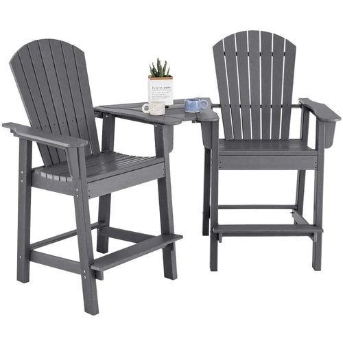2 Pieces HDPE Tall Adirondack Chair with Middle Connecting Tray-Gray - Gray - Adirondack Chairs