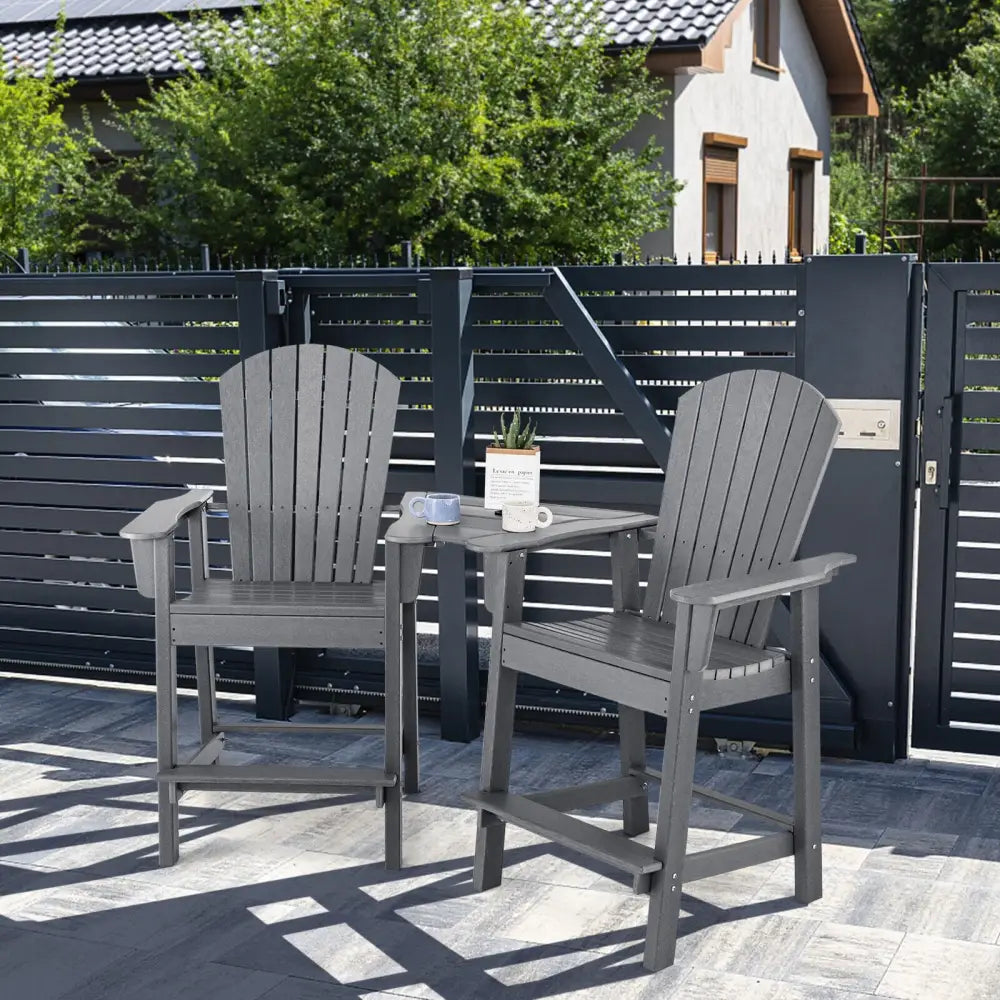 2 Pieces HDPE Tall Adirondack Chair with Middle Connecting Tray-Gray - Gray - Adirondack Chairs