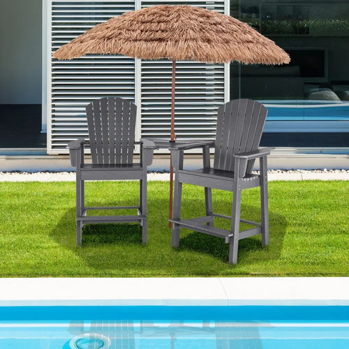 2 Pieces HDPE Tall Adirondack Chair with Middle Connecting Tray-Gray - Gray - Adirondack Chairs
