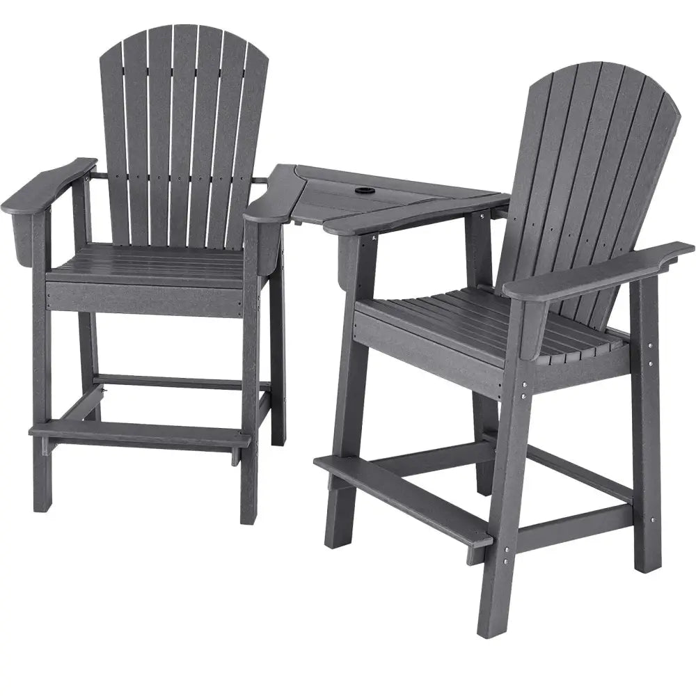 2 Pieces HDPE Tall Adirondack Chair with Middle Connecting Tray-Gray - Gray - Adirondack Chairs