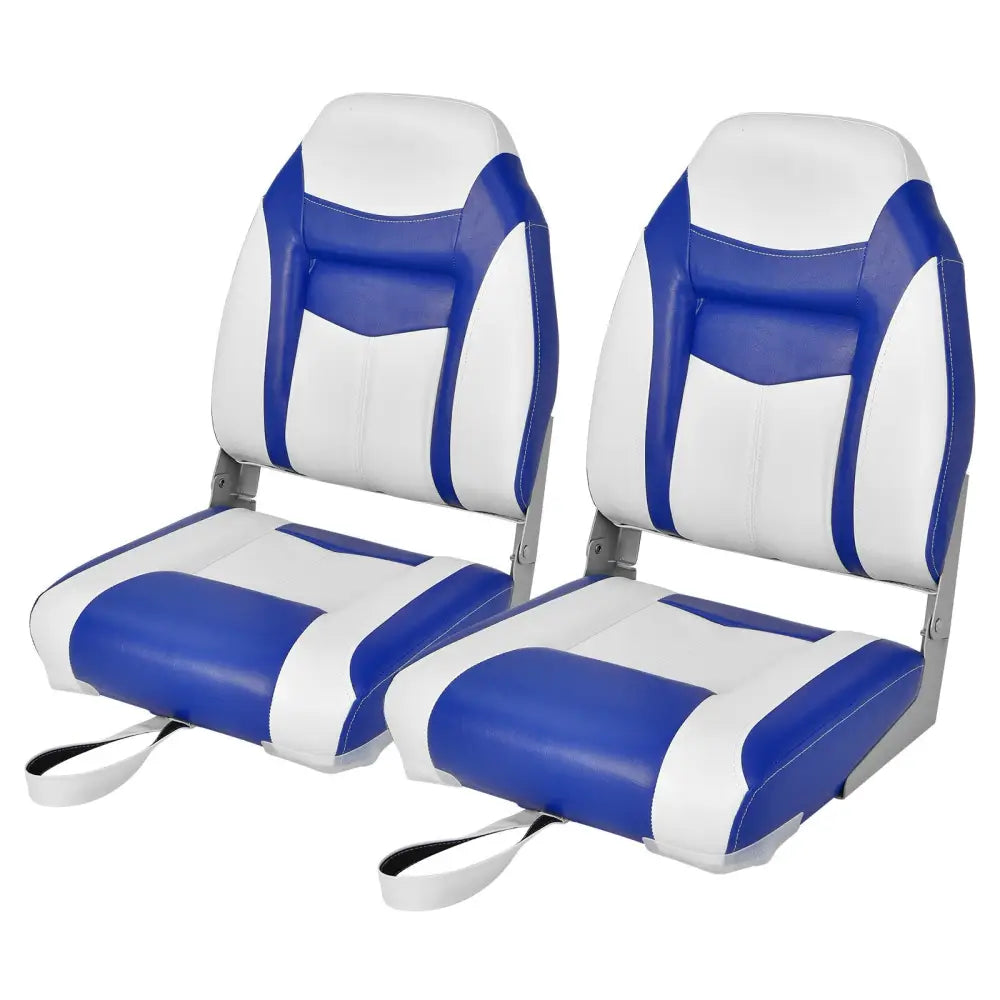 2 Pieces High Back Folding Boat Seat Set with Sponge Cushion-Blue - Blue - Water Sports