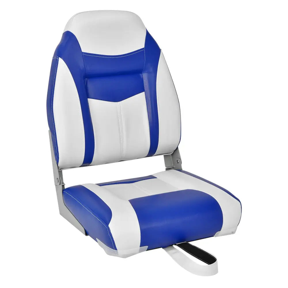 2 Pieces High Back Folding Boat Seat Set with Sponge Cushion-Blue - Blue - Water Sports