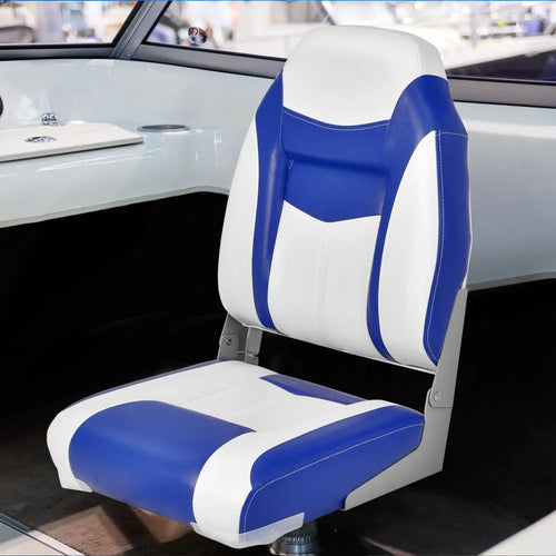 2 Pieces High Back Folding Boat Seat Set with Sponge Cushion-Blue - Blue - Water Sports