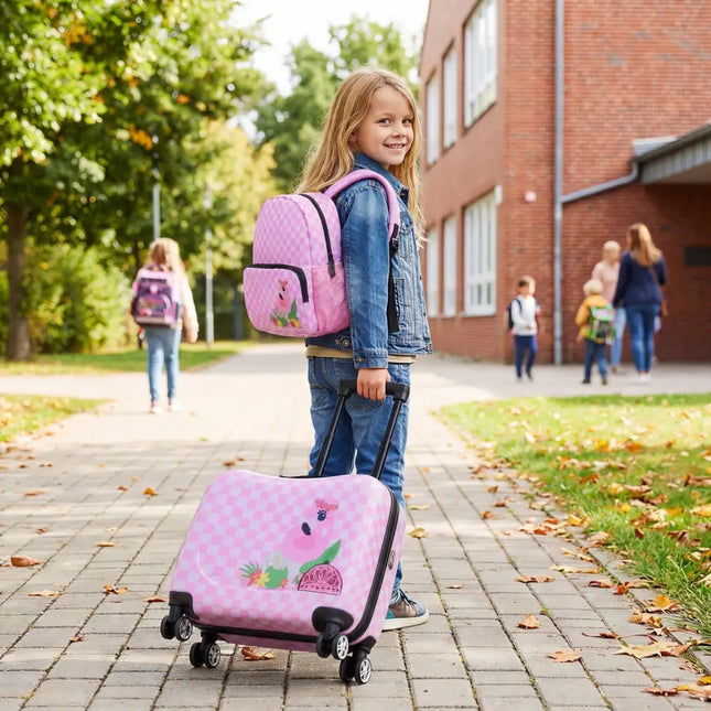 2 Pieces Kid Luggage Set with Spinner Wheels and Aluminum Handle - White & Pink - Oasis Home Essentials