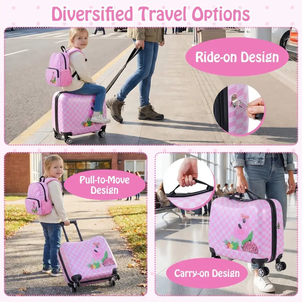 2 Pieces Kid Luggage Set with Spinner Wheels and Aluminum Handle - White & Pink - Oasis Home Essentials