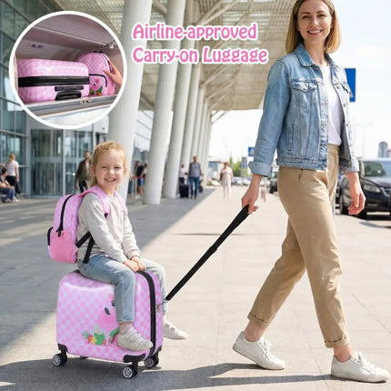 2 Pieces Kid Luggage Set with Spinner Wheels and Aluminum Handle - White & Pink - Oasis Home Essentials