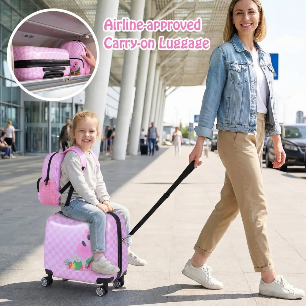 2 Pieces Kid Luggage Set with Spinner Wheels and Aluminum Handle - White & Pink - Oasis Home Essentials