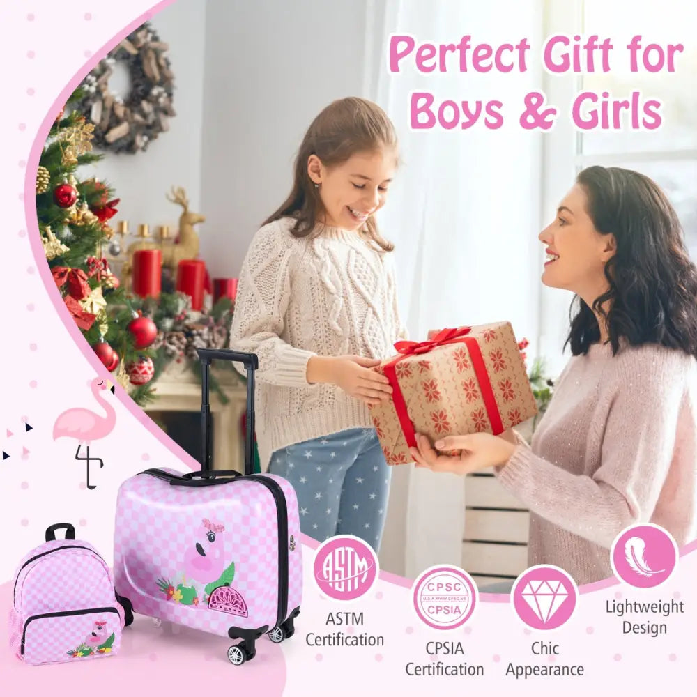 2 Pieces Kid Luggage Set with Spinner Wheels and Aluminum Handle - White & Pink - Oasis Home Essentials