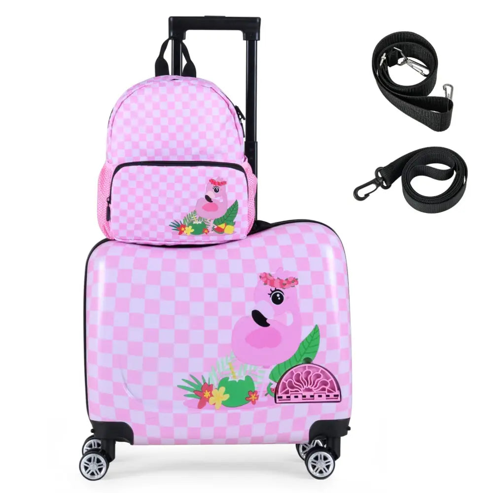 2 Pieces Kid Luggage Set with Spinner Wheels and Aluminum Handle - White & Pink - Oasis Home Essentials