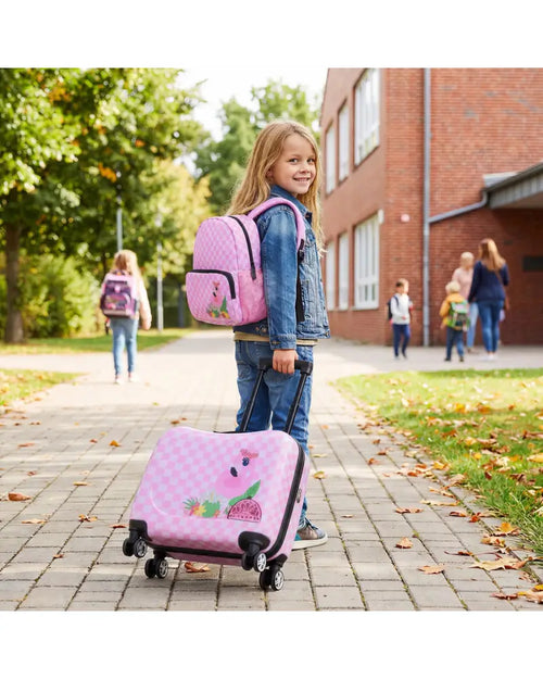 2 Pieces Kid Luggage Set with Spinner Wheels and Aluminum Handle-White & Pink - White & Pink - Kids Luggage