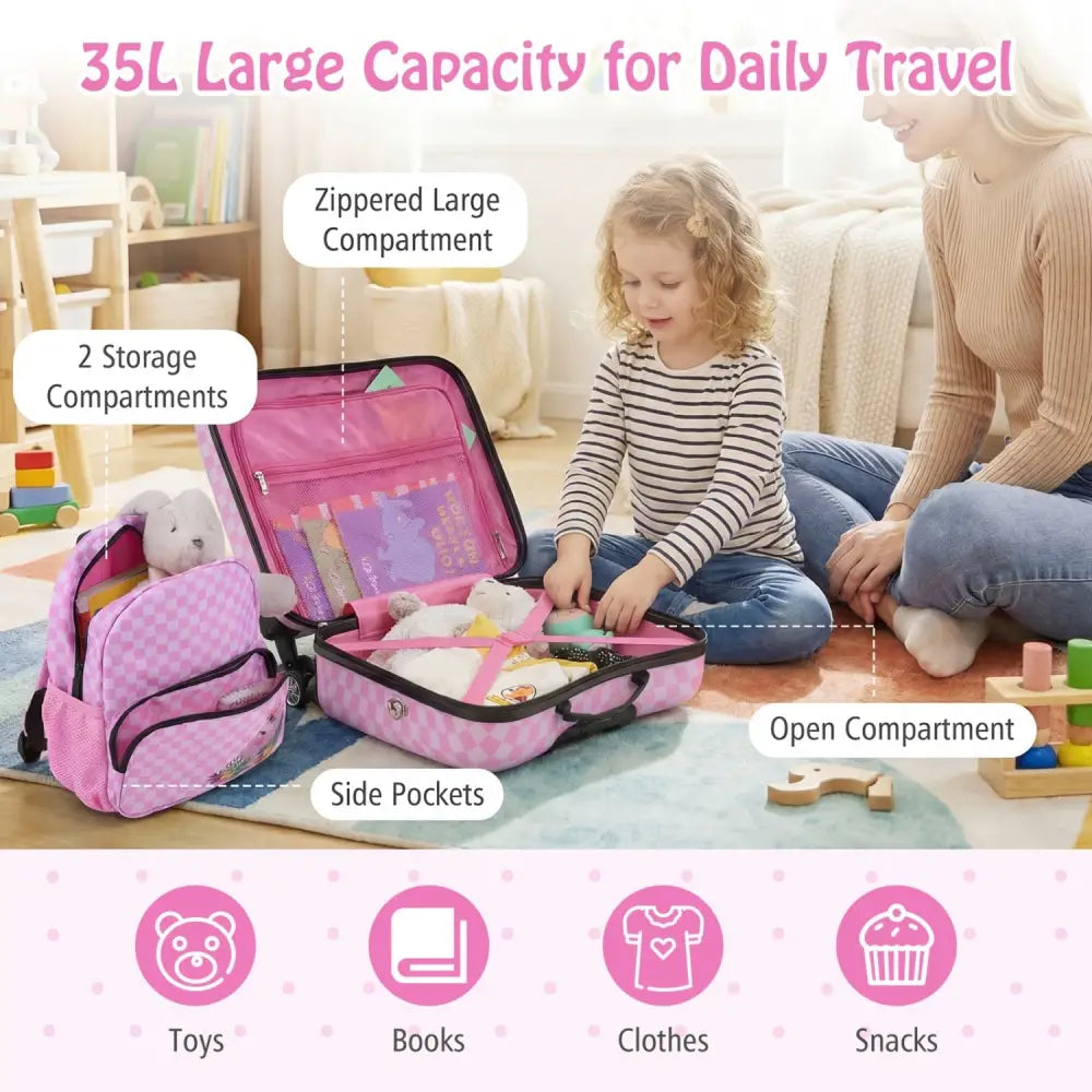 2 Pieces Kid Luggage Set with Spinner Wheels and Aluminum Handle - White & Pink - Oasis Home Essentials