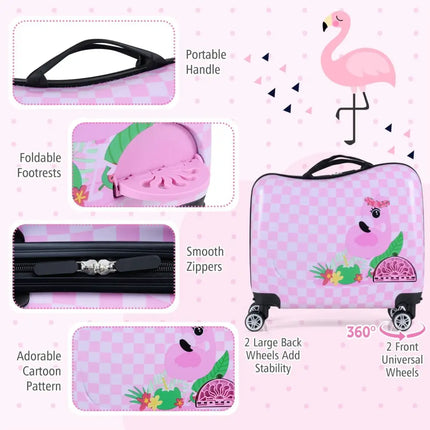 2 Pieces Kid Luggage Set with Spinner Wheels and Aluminum Handle - White & Pink - Oasis Home Essentials