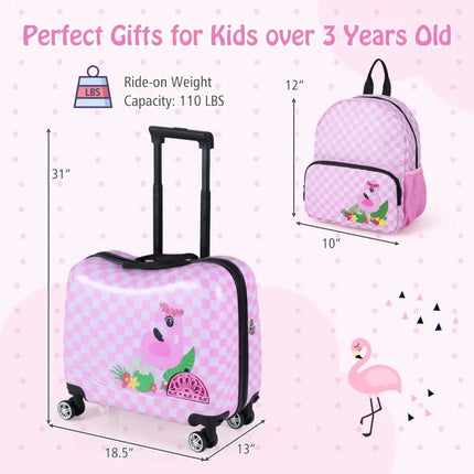 2 Pieces Kid Luggage Set with Spinner Wheels and Aluminum Handle - White & Pink - Oasis Home Essentials