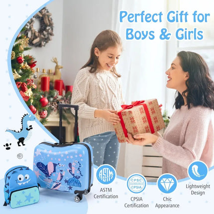 2 Pieces Kid Luggage Set with Spinner Wheels and Aluminum Handle - Blue - Oasis Home Essentials