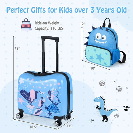 2 Pieces Kid Luggage Set with Spinner Wheels and Aluminum Handle - Blue - Oasis Home Essentials