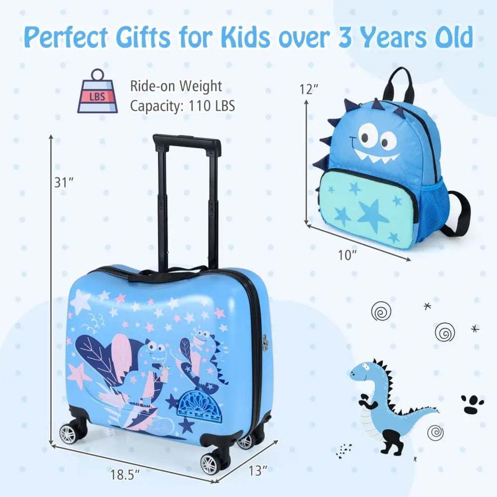 2 Pieces Kid Luggage Set with Spinner Wheels and Aluminum Handle - Blue - Oasis Home Essentials