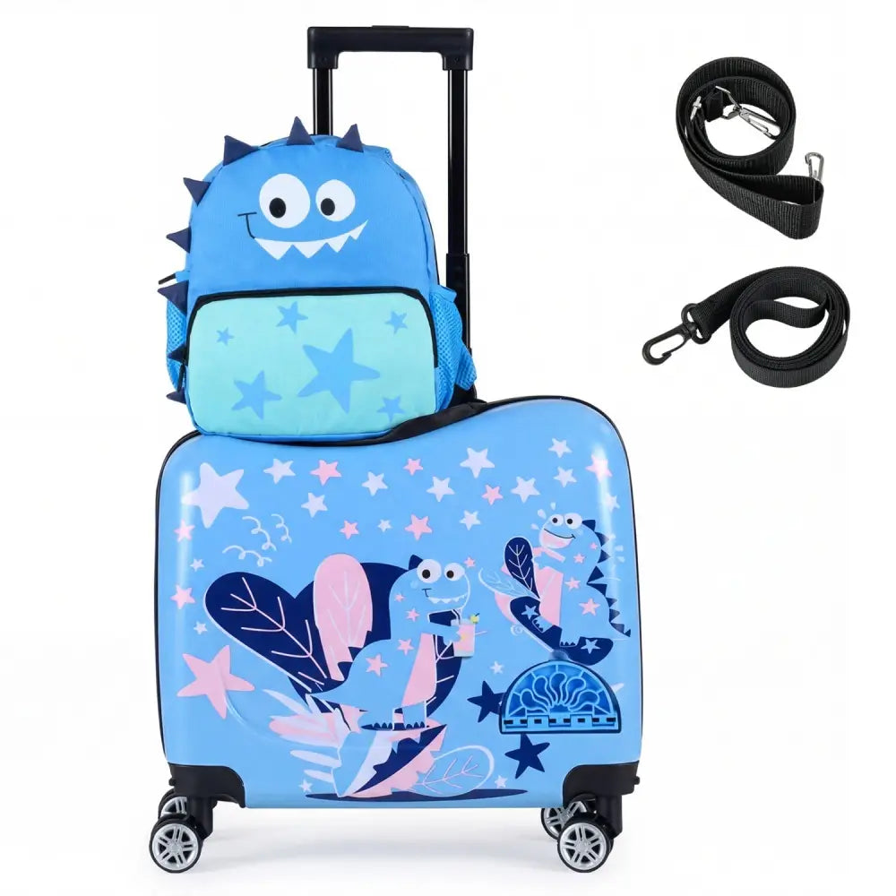 2 Pieces Kid Luggage Set with Spinner Wheels and Aluminum Handle - Blue - Oasis Home Essentials