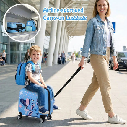 2 Pieces Kid Luggage Set with Spinner Wheels and Aluminum Handle - Blue - Oasis Home Essentials