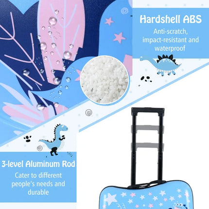 2 Pieces Kid Luggage Set with Spinner Wheels and Aluminum Handle - Blue - Oasis Home Essentials