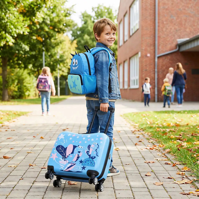 2 Pieces Kid Luggage Set with Spinner Wheels and Aluminum Handle - Blue - Oasis Home Essentials