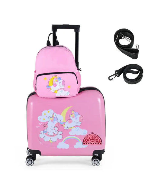 2 Pieces Kid Luggage Set with Spinner Wheels and Aluminum Handle-Pink - Pink - Kids Luggage