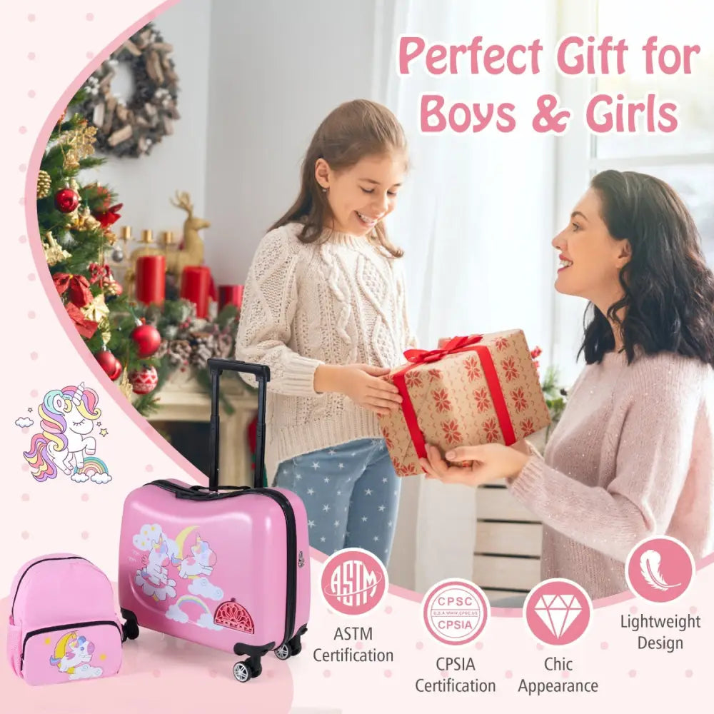 2 Pieces Kid Luggage Set with Spinner Wheels and Aluminum Handle - Pink - Oasis Home Essentials