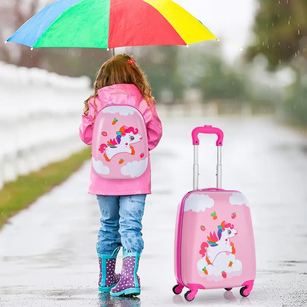 2 Pieces Kids Carry - on Luggage Set with 12 Inch Backpack - Multicolor - Oasis Home Essentials