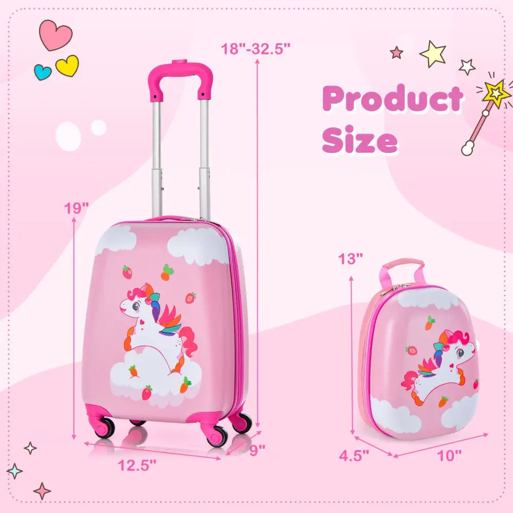 2 Pieces Kids Carry-on Luggage Set with 12 Inch Backpack-Multicolor - Multicolor - Kids Luggage