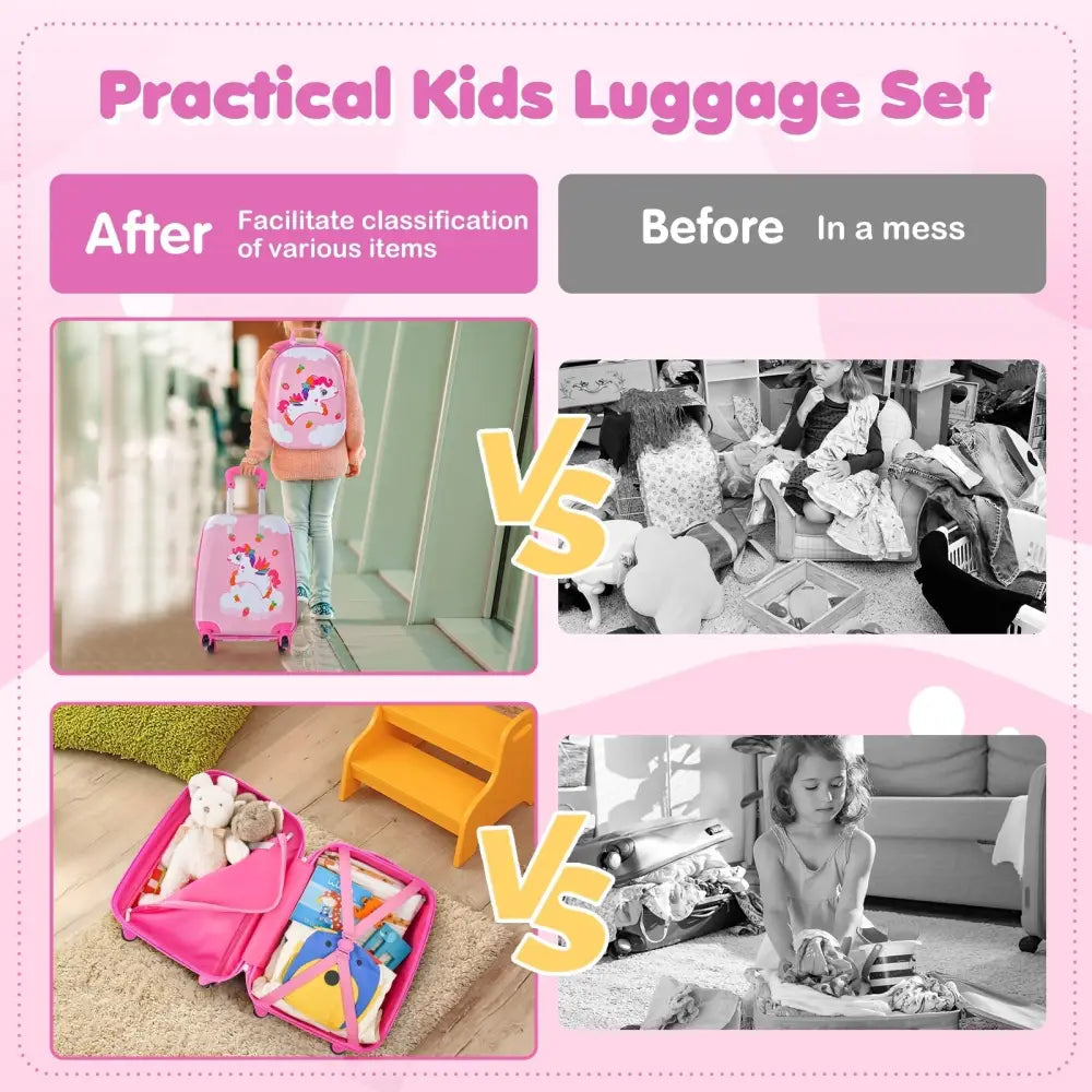 2 Pieces Kids Carry - on Luggage Set with 12 Inch Backpack - Multicolor - Oasis Home Essentials
