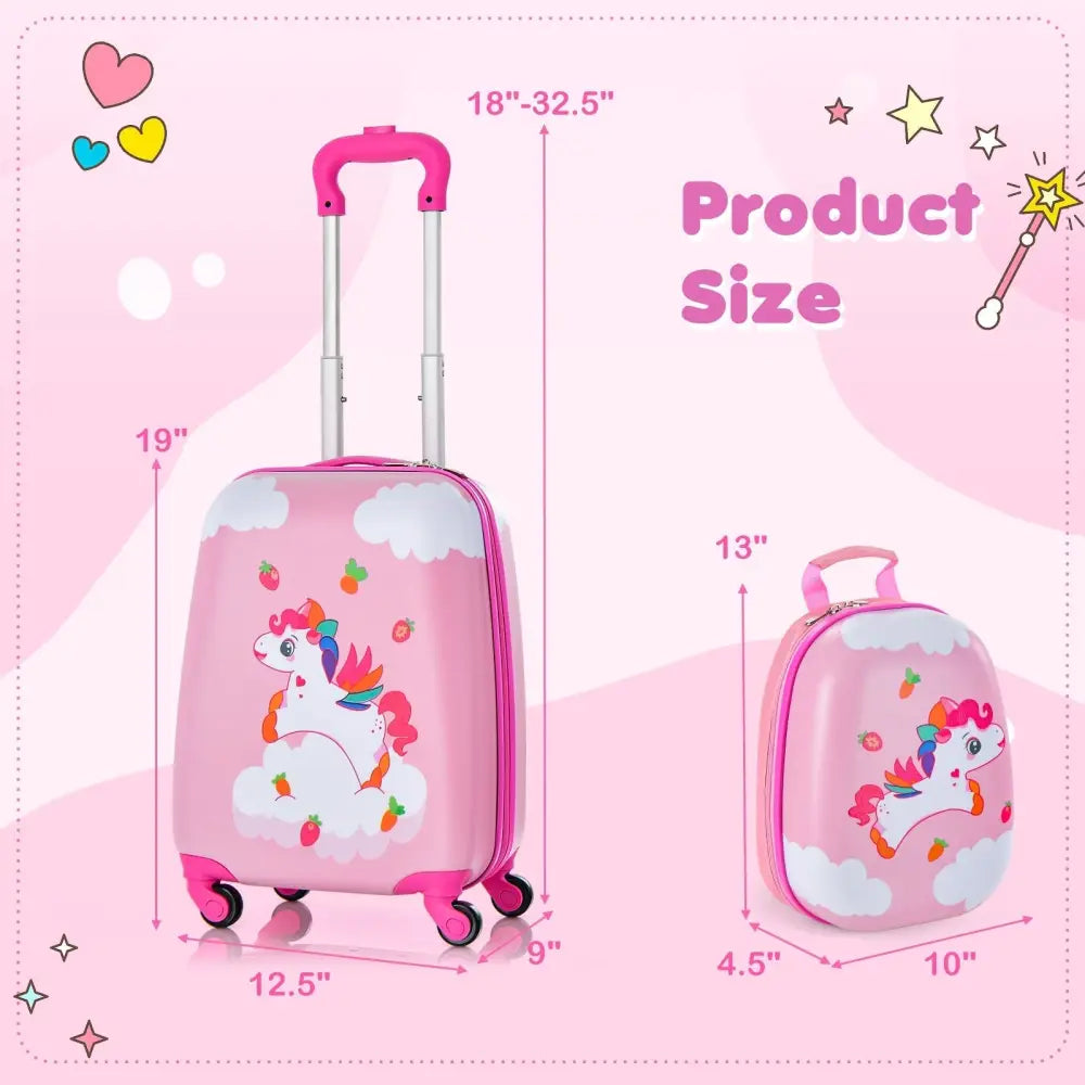 2 Pieces Kids Carry - on Luggage Set with 12 Inch Backpack - Multicolor - Oasis Home Essentials
