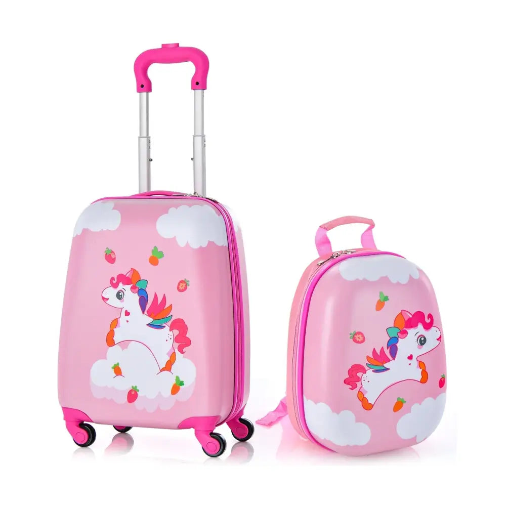 2 Pieces Kids Carry - on Luggage Set with 12 Inch Backpack - Multicolor - Oasis Home Essentials
