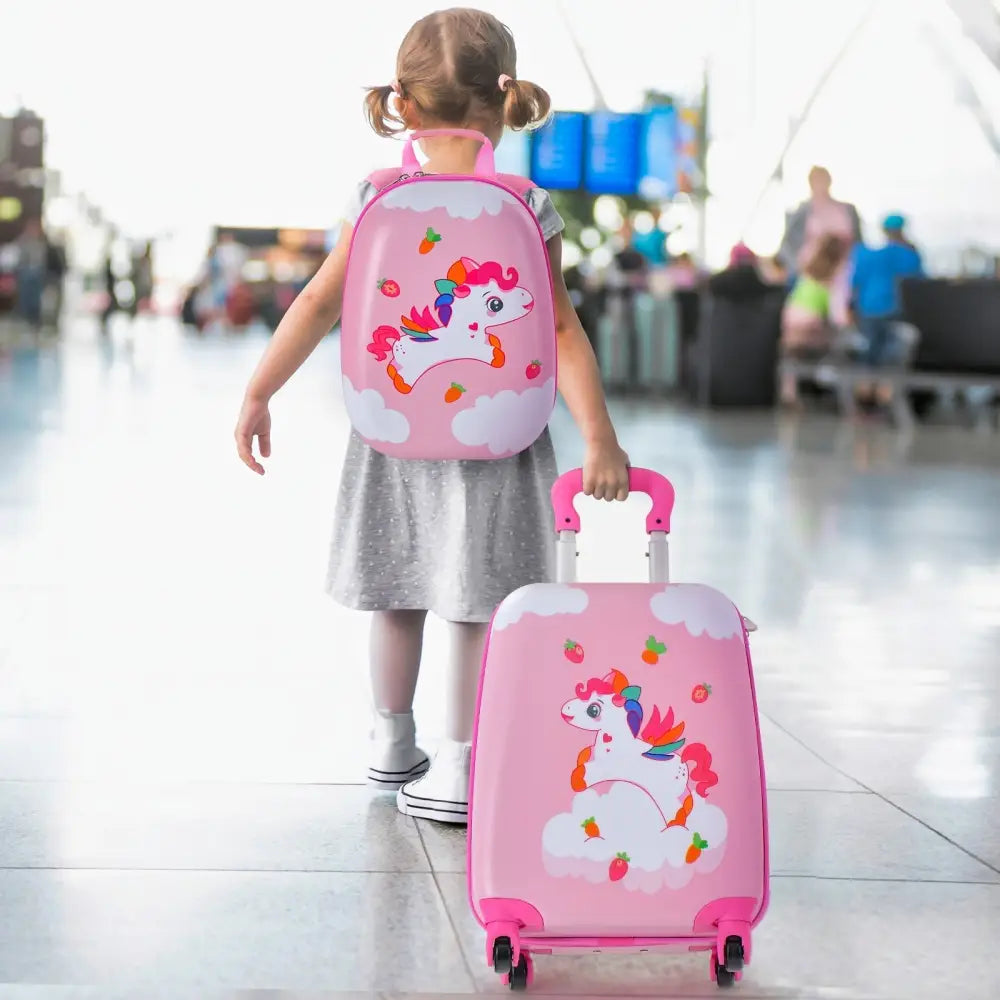 2 Pieces Kids Carry - on Luggage Set with 12 Inch Backpack - Multicolor - Oasis Home Essentials