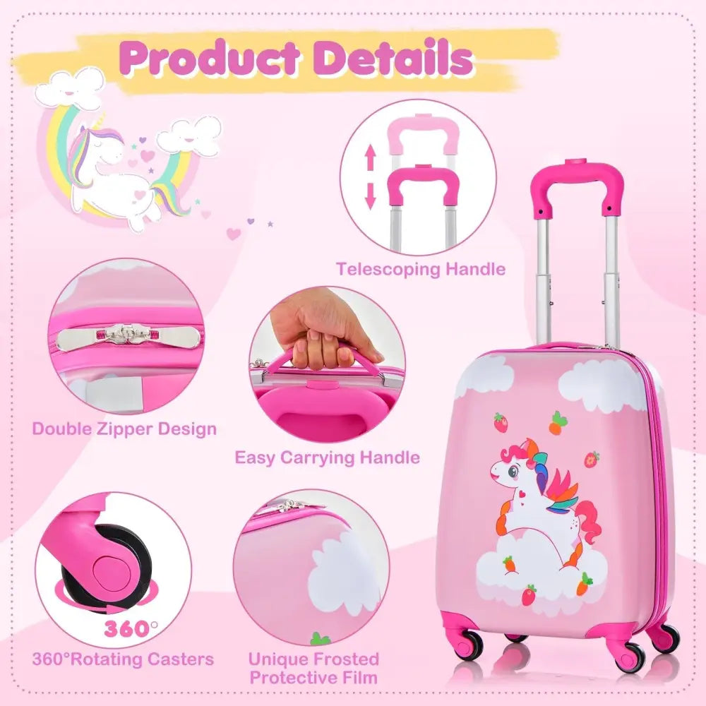 2 Pieces Kids Carry - on Luggage Set with 12 Inch Backpack - Multicolor - Oasis Home Essentials