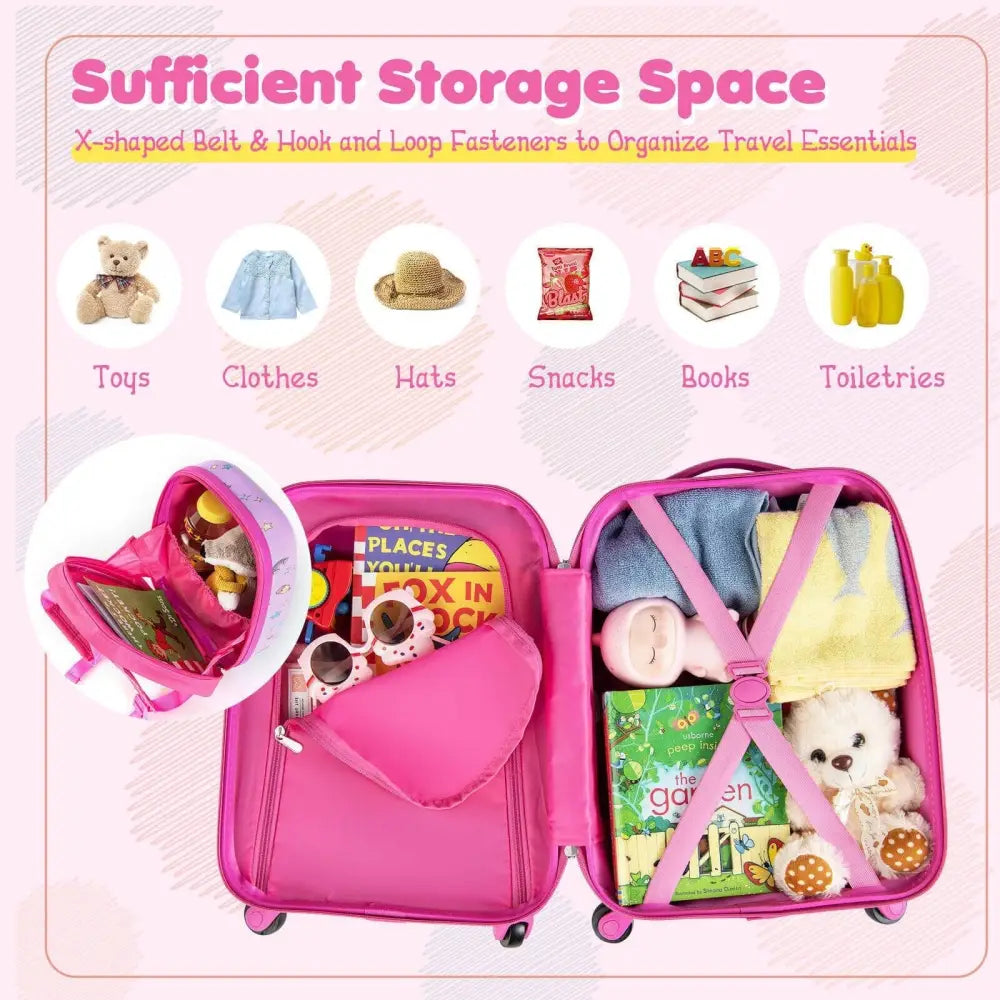 2 Pieces Kids Carry - on Luggage Set with 12 Inch Backpack - Pink - Oasis Home Essentials