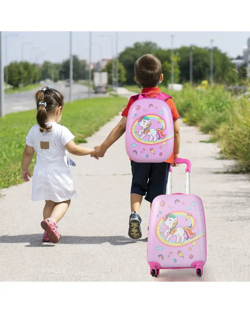 2 Pieces Kids Carry-on Luggage Set with 12 Inch Backpack-Pink - Pink - Kids Luggage