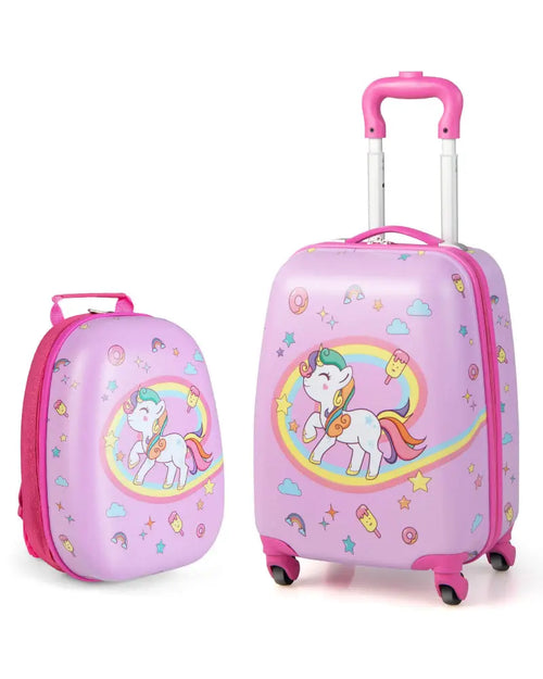 2 Pieces Kids Carry-on Luggage Set with 12 Inch Backpack-Pink - Pink - Kids Luggage