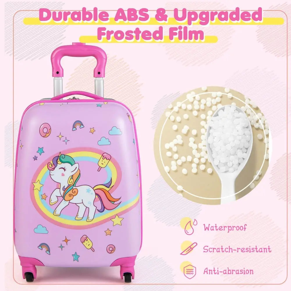 2 Pieces Kids Carry - on Luggage Set with 12 Inch Backpack - Pink - Oasis Home Essentials