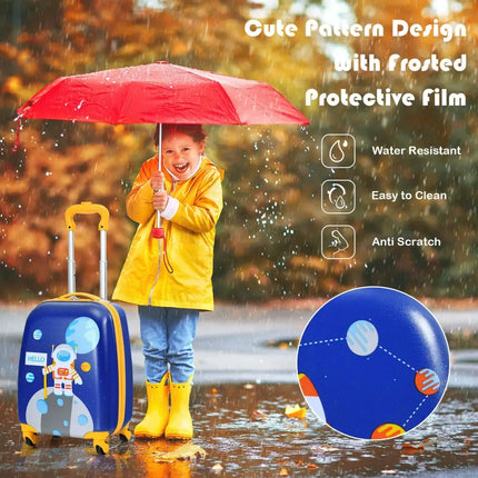 2 Pieces Kids Lightweight Luggage Set with Backpack and Suitcase for Travel - Blue - Kids Luggage