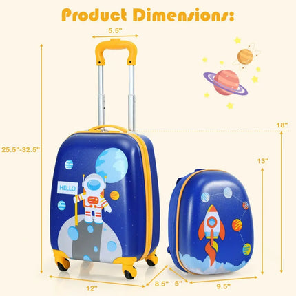 2 Pieces Kids Lightweight Luggage Set with Backpack and Suitcase for Travel - Blue - Kids Luggage