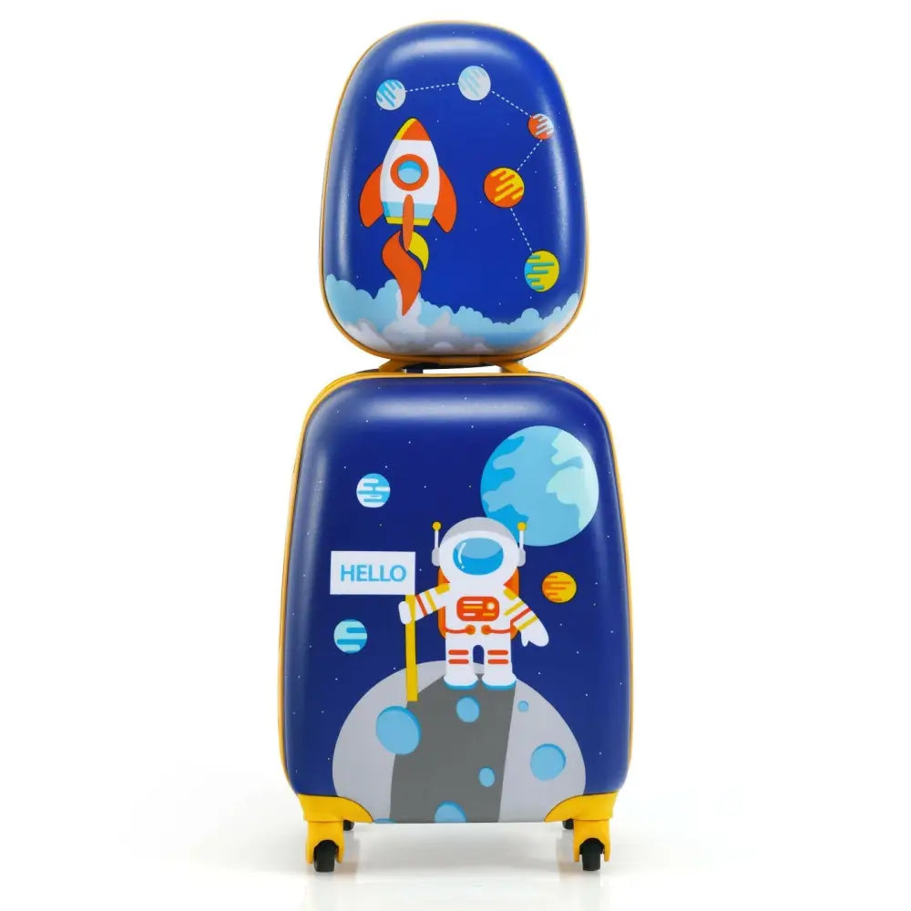 2 Pieces Kids Lightweight Luggage Set with Backpack and Suitcase for Travel - Blue - Kids Luggage
