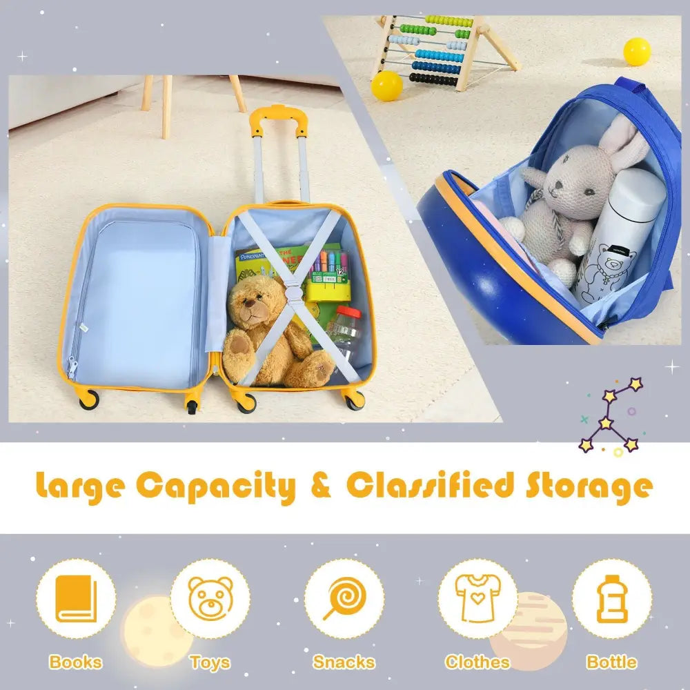 2 Pieces Kids Lightweight Luggage Set with Backpack and Suitcase for Travel - Blue - Kids Luggage