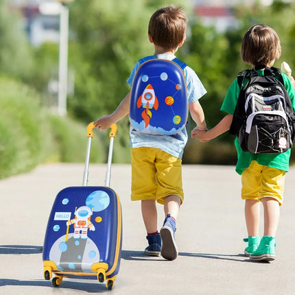 2 Pieces Kids Lightweight Luggage Set with Backpack and Suitcase for Travel - Blue - Kids Luggage