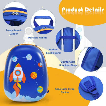 2 Pieces Kids Lightweight Luggage Set with Backpack and Suitcase for Travel - Blue - Kids Luggage