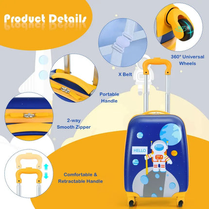 2 Pieces Kids Lightweight Luggage Set with Backpack and Suitcase for Travel - Blue - Kids Luggage