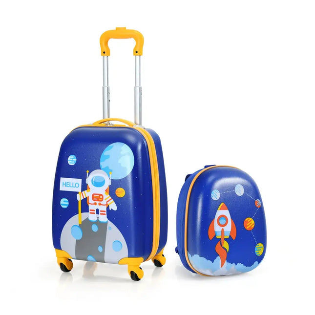 2 Pieces Kids Lightweight Luggage Set with Backpack and Suitcase for Travel - Blue - Kids Luggage
