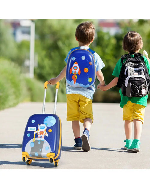 2 Pieces Kids Lightweight Luggage Set with Backpack and Suitcase for Travel - Blue - Kids Luggage